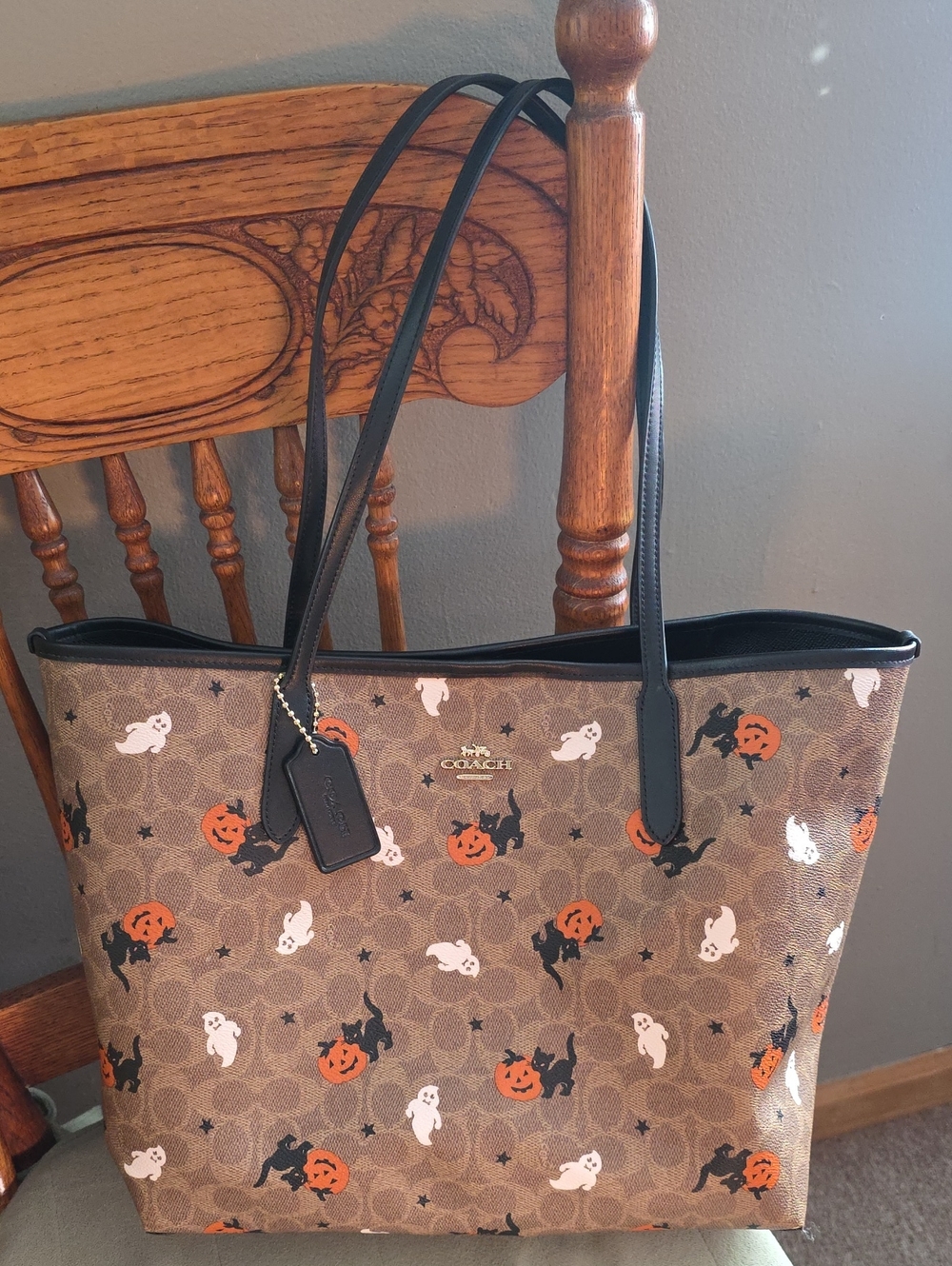 Coach Brown Signature Halloween City Tote with Matching Wristlet